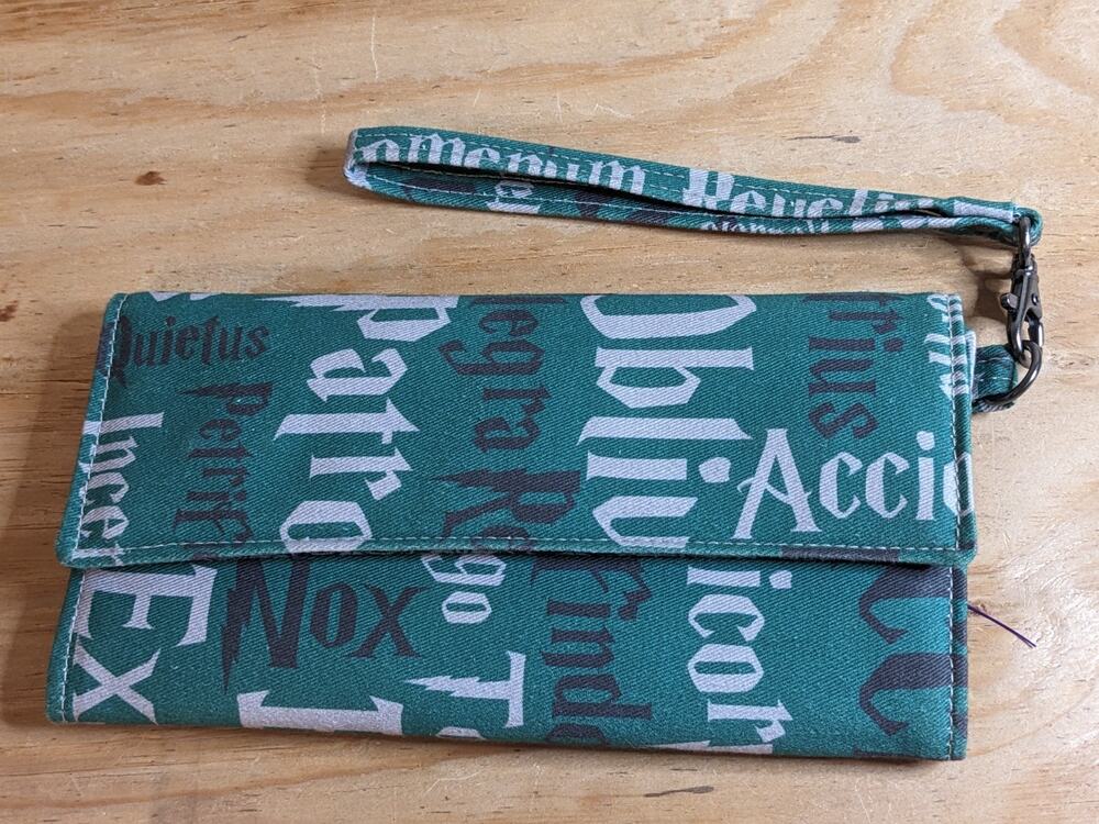 Harry Potter Slytherin Spells Wristlet Wallet Deathly Hallows Charm